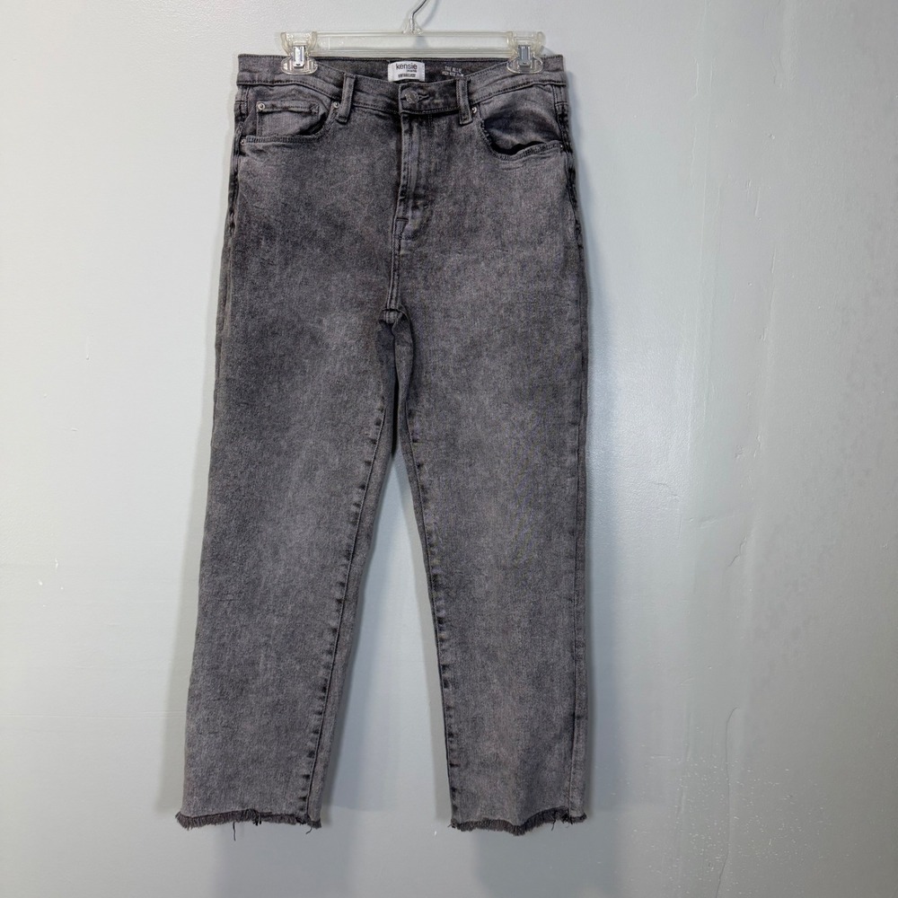 Kensie Jeans The Allie High Rise Slim Raw Hem Gray Acid Wash 10/30
